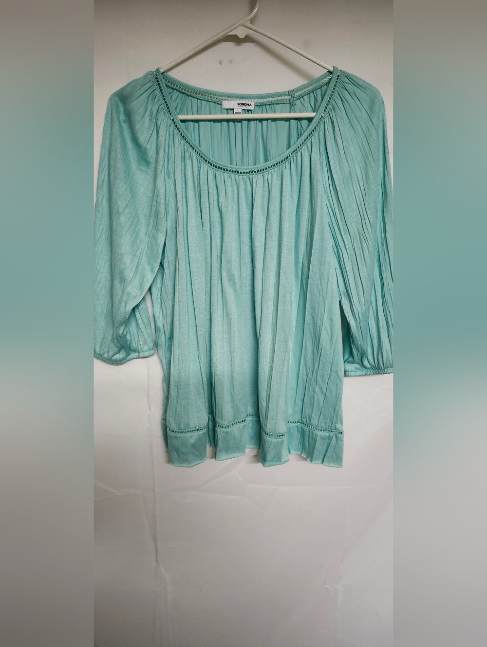 Sonoma Light Aqua Peasant Top